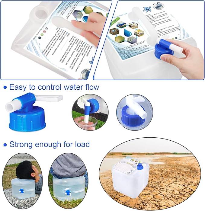 TOPOKO Camping Water Storage Containers - BPA Free Water Container for Outdoors Hiking Collapsible Water Jug with Spigot Emergency Water Storage for Survival Kits 2.6/5.3 Gallon