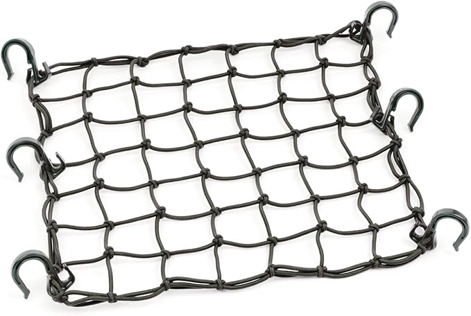 Powertye 50152 Black 15inX15in Cargo Net Featuring 6 Adjustable Hooks & Tight 2inx2in Mesh