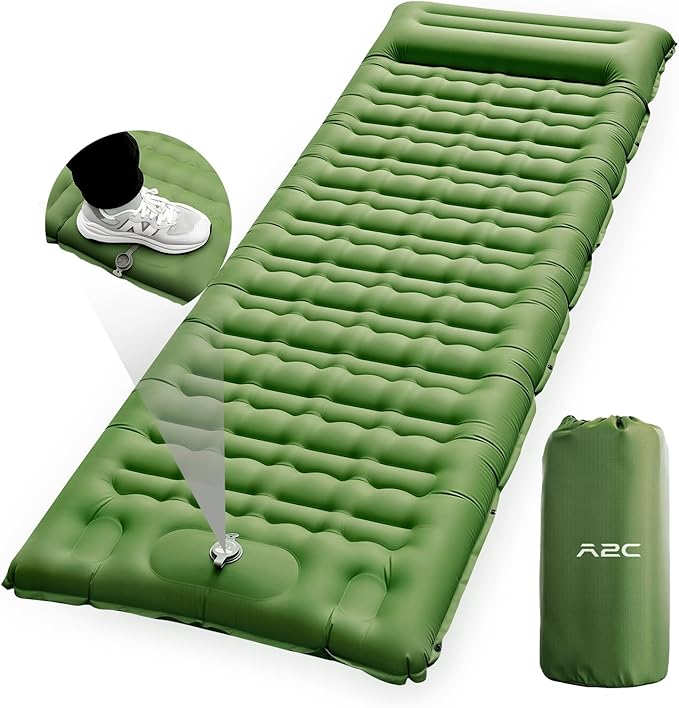 A2C Camping Sleeping Pad, Ultralight Inflatable Sleeping Pads with Built-in Foot Pump & Pillow, Compact Camping Mattress for Backpacking, Hiking, and Traveling