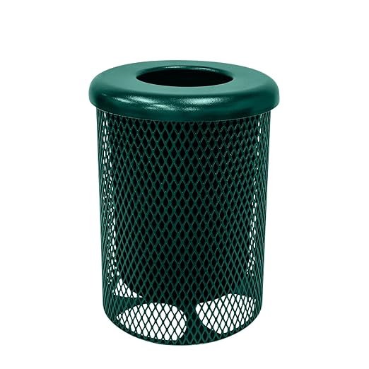 RFT-TXTGRN Heavy Duty Round Trash Receptacle with Flat Top, Liner Included, 32 Gallon, Textured Green, Made in America