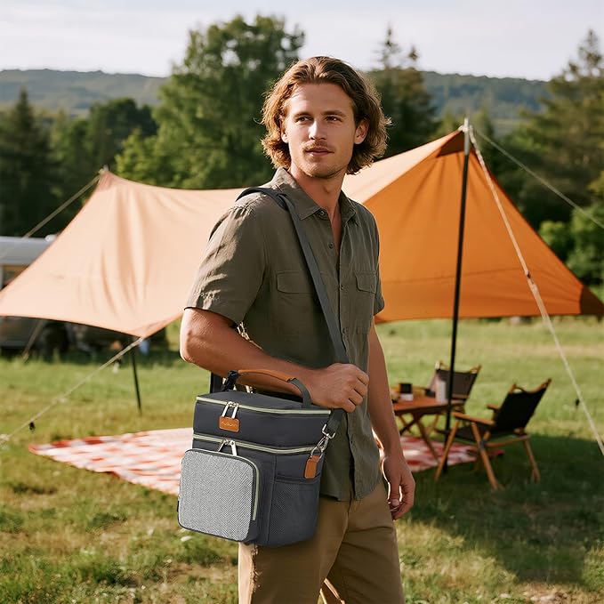 Tuguan Small 12 Can Cooler Bag Double-Layer Premium Portable Insulated Leakproof Lunch Bag Box with Ice Pack Mini Ice Chest Travel Soft Side Cooler for Picnic Hiking Beach Camping