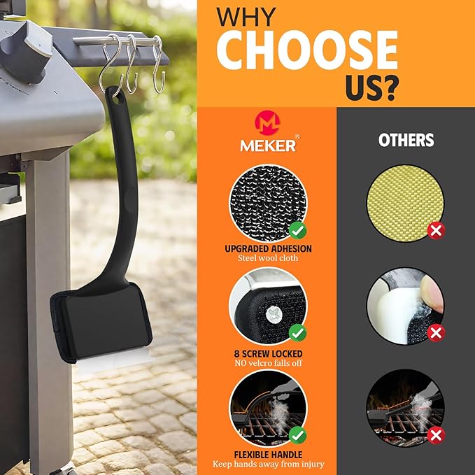 MEKER Grill Brush Bristle Free with Collapsible Bucket, 7 Pcs Grill Cleaner Brush with Durable Foldable Water Tank for Grill Cleaning, Portable Outdoor Grill Bucket, Dunk Tank, Black