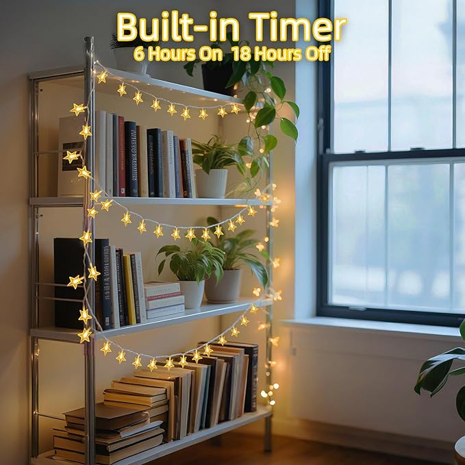 Star String Lights 360 LED 132FT,8 Modes Plug in Star Fairy Lights with Timer & Memory, Indoor Outdoor Star Christmas Lights for Birthday Party Bedroom Wedding Home Classroom Decor Warm White