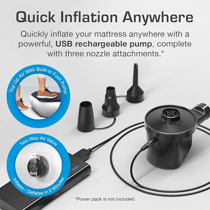 Active Era Luxury Camping Air Mattress with Built in Pump - Twin Air Mattress with USB Rechargeable Pump, Travel Bag - Single Air Mattress for Tent Camping