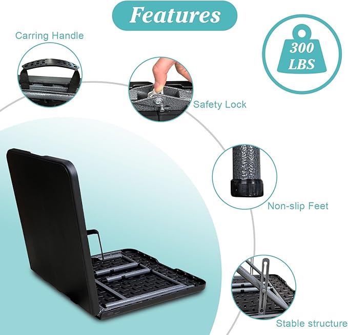 Gocamptoo Folding Table,4ft Indoor Outdoor Heavy Duty Portable Folding Square Plastic Dining Table w/Handle (Balck)