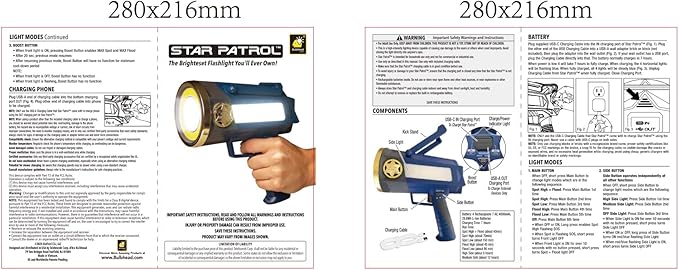 Mega-Bright Rechargeable Spotlight, AS-SEEN-ON-TV, Tactical & Emergency Flashlight, 10 Modes, Turbo Boost Up to 100%, Built-in Kickstand & Phone Charger, for Camping, Emergencies, Walking