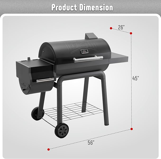 30'' Outdoor Charcoal Grills with Cover, BBQ Grill with Offset Smoker and Side Table, 832 Sq. In. Heavy-Duty for Outdoor Backyard, Patio and Parties, Black