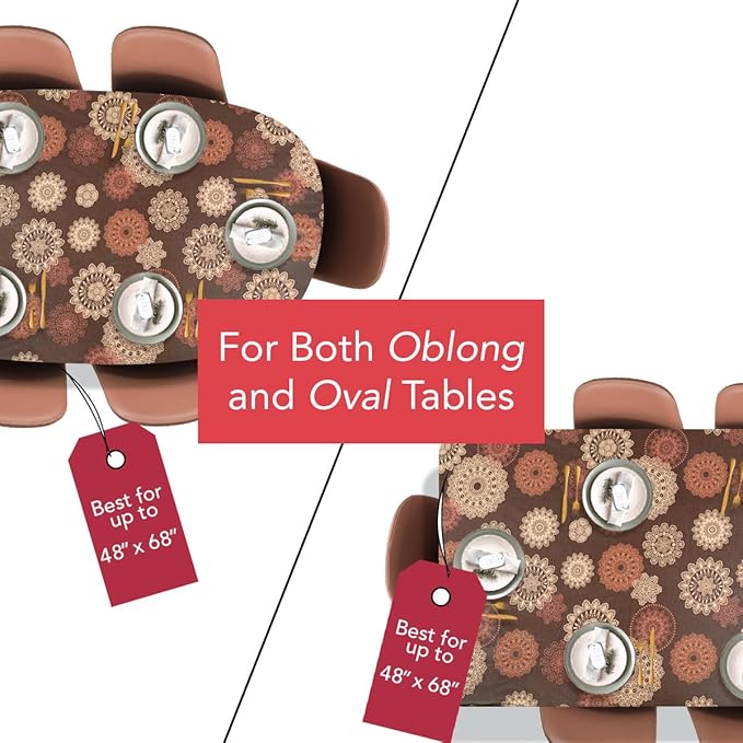 LAMINET Elastic Fitted Table Cover - Medallion - Oblong/Oval - Fits Tables up to 48 x 68”