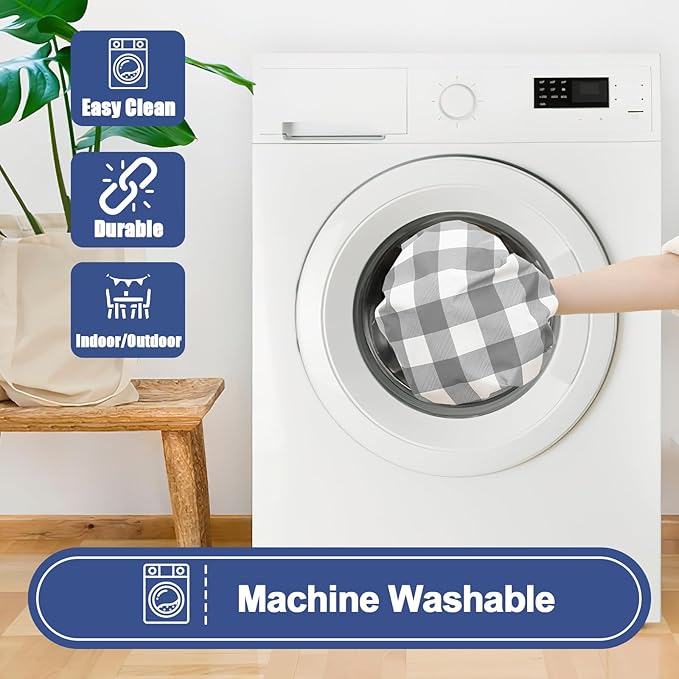 Smiry Picnic Table Cover with Bench Covers, Waterproof Elastic Fitted Tablecloths for 8 Foot Rectangle Tables, Washable Buffalo Plaid Tablecloth for Camping, Outdoor (Grey & White, 30"x96")