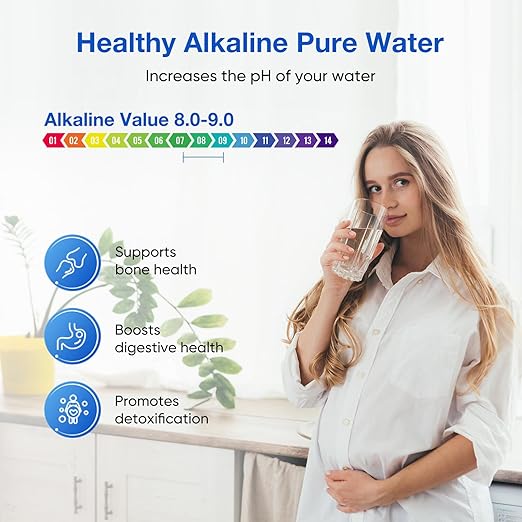 Purewell 6-Stage Alkaline Water Filter System, 0.01μm Ultra-Filtration Countertop System with 4 Filters, Metal Water Level Spigot and Stand, pH 8-9, 2.25G, PW-OB-PH