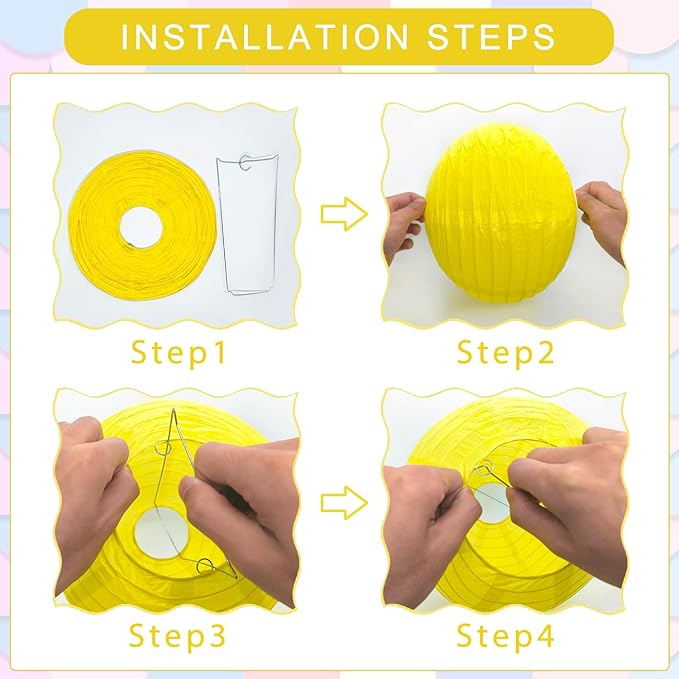 12Pcs Round Paper Lanterns Assorted Sizes (6" 8" 10" 12") for Home Decor, Restaurant, Church, Wedding, Birthday Party Decorations, Hanging Chinese Japanese Paper Lantern Lamps (Yellow)