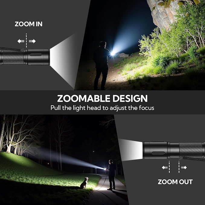 RECHOO Flashlight Rechargeable 2 Pack, 500 Lumens, 3 Lighting Modes & Zoomable, Small Tactical Torch Light for EDC and Emergency, Water Resistant, Duable, Included Pocket Clip & Lanyard