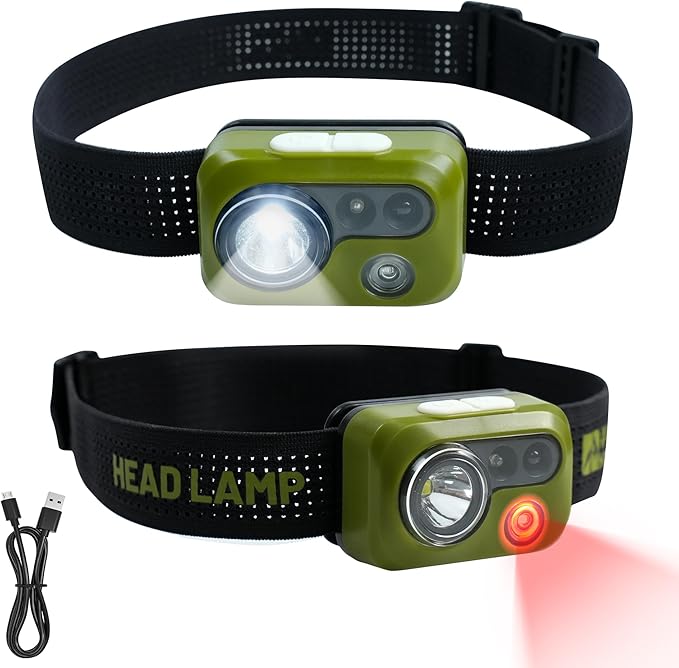 Himalaya LED Headlamp Flashlight, Green Head Lamp with White Red Light, Lightweight Waterproof IPX64 Headlight with Comfortable Headband for Camping Hiking Running Work Travel
