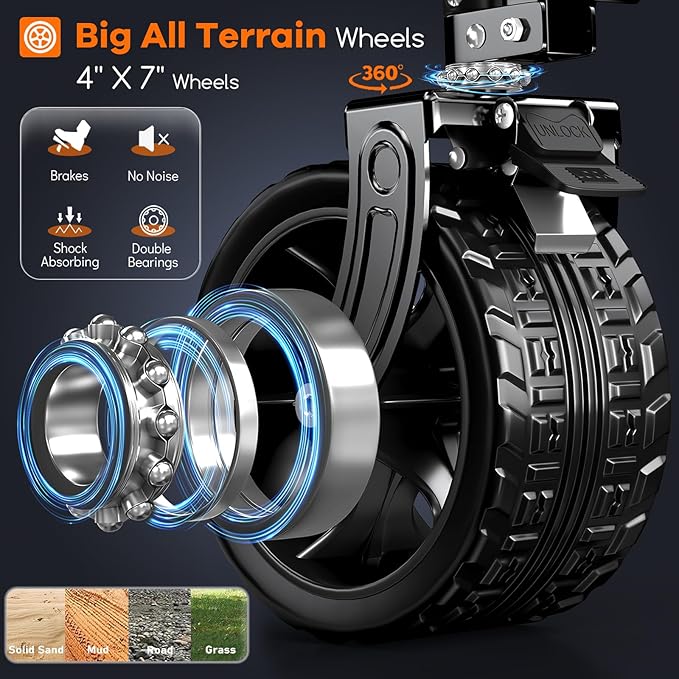 220L Collapsible Wagon Cart Foldable, 460LB Load Capacity Heavy Duty Folding Beach Wagons with Big All-Terrain Wheels, Utility Carts for Groceries, Shopping, Camping, Sports - Grey&Blue