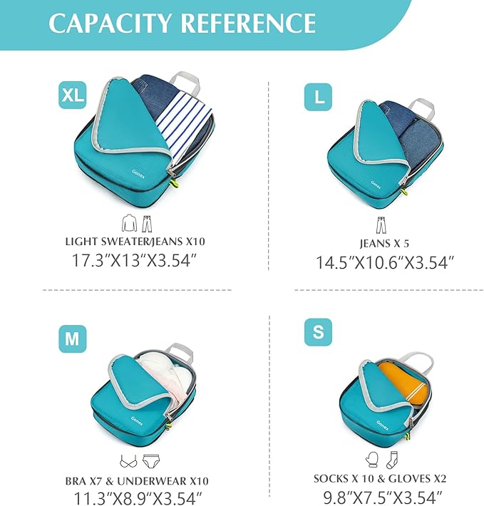 Gonex Compression Packing Cubes, 3pcs/4pcs Expandable Storage Travel Luggage Bags Organizers