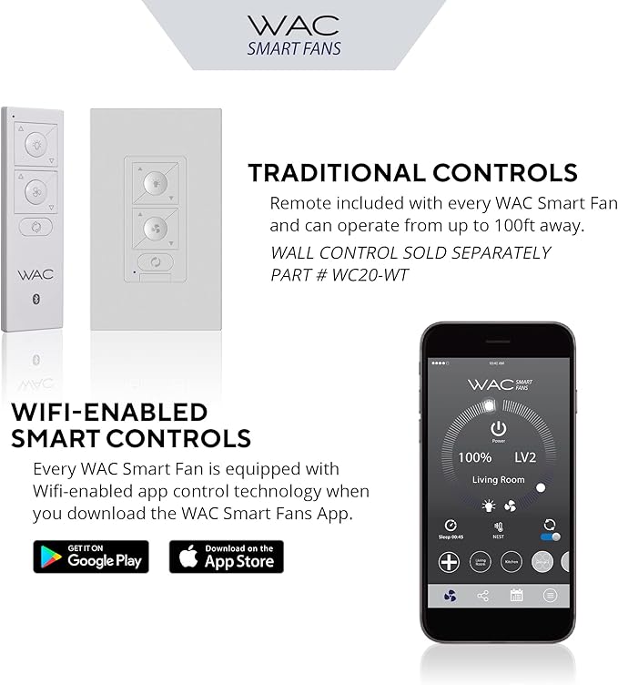 WAC Smart Fans Swirl Indoor and Outdoor 3-Blade Smart Home Ceiling Fan 54in Soft Brass Matte Black with 3000K LED Light Kit and Remote Control works with Alexa and iOS or Android App