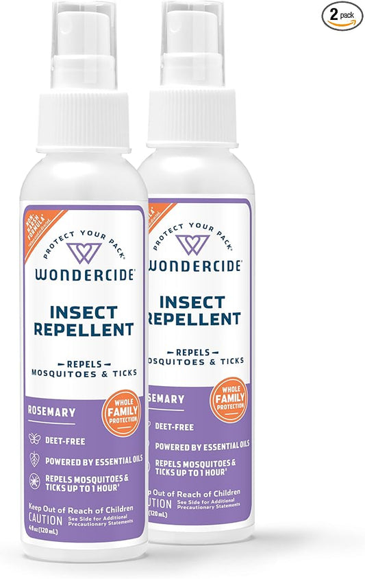Wondercide - Mosquito, Tick, and Insect Repellent with Natural Essential Oils - DEET-Free Bug Spray and Killer - Safe for Family - Rosemary 2-Pack of 4 oz Bottle