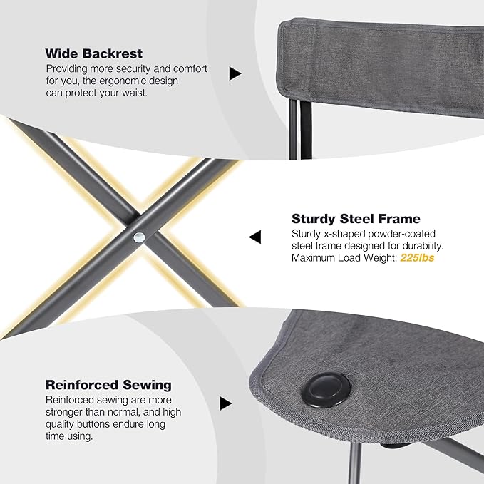 REDCAMP 2 Pack Tall Tripod Chairs for Adults, Folding Lightweight Portable Golf Chairs for Spectators, Compact 3 Legged Tripod Stools Seat with Backrest for Camping Fishing Hunting, Dark Gray