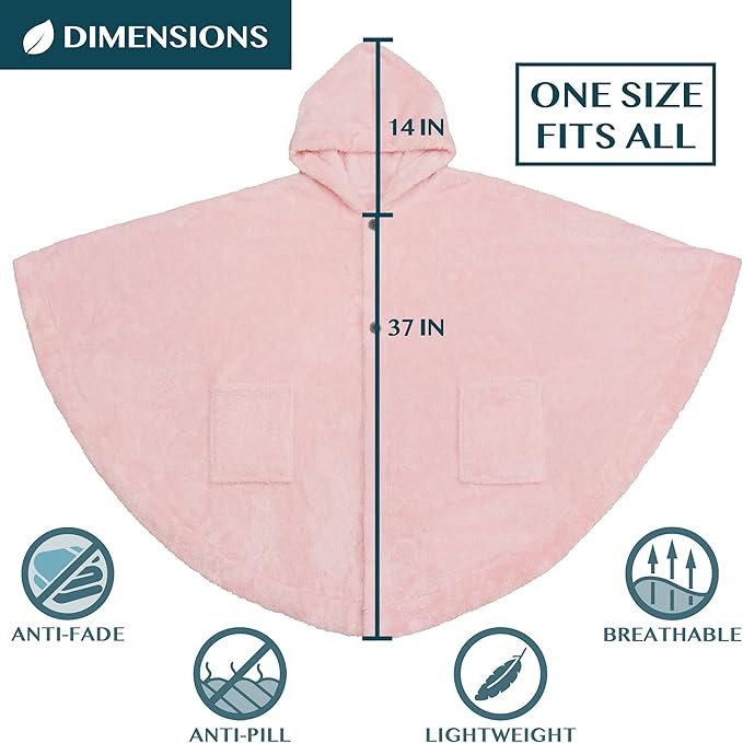 PAVILIA Angel Wrap Hooded Blanket Poncho, Wearable Blanket Throw Wrap Poncho for Women Adult, Cozy Fluffy Sherpa Fleece Shawl Cape with Hood pockets, Warm Gift for Mom Wife, Light Pink