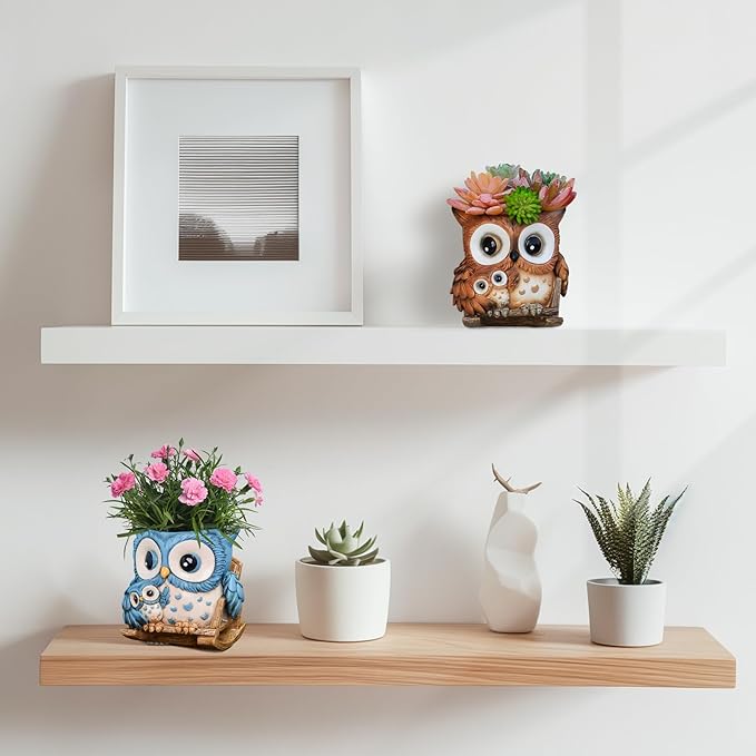 Unique Owl Plant Pots Indoor, Cute Small Succulent Pots with Drainage Hole, Rocking Chair Planters for Outdoor Indoor Plants, Resin Flower Pot for String of Pearls, Gift Ideas for Mother