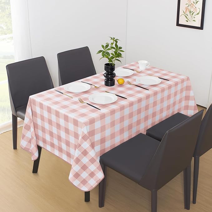 MOSAYT Rectangle Vinyl Tablecloth, 100% Waterproof Buffalo Gingham Plastic Table Cloth, Heavy Duty Wipeable Table Covers for Picnic, Outdoor, Camping - 54 x 78, Pink