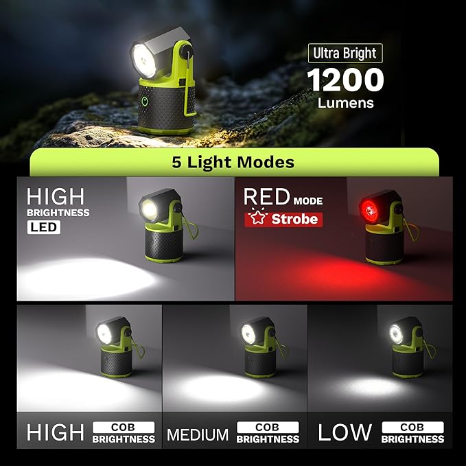 CLAKAP LED Camping Lantern, 3000Lumens Rechargeable 180°Rotatable Flashlight Lantern, Portable Camping Light with 4000mAh Phone Charger, IPX4 Waterproof Emergency Light for Power Outages Hurricane