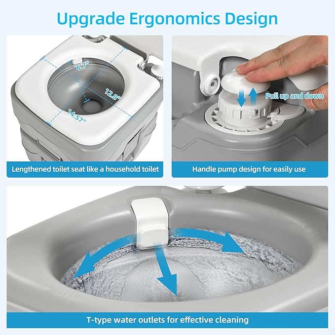 YITAHOME Portable Toilet Camping Porta Potty 5.8 Gallon with Hand Sprayer and Carry Bag, Leak-Proof Indoor Outdoor Toilet with Level Indicator, Handle Pump, Rotating Spout, for RV, Boat and Trips