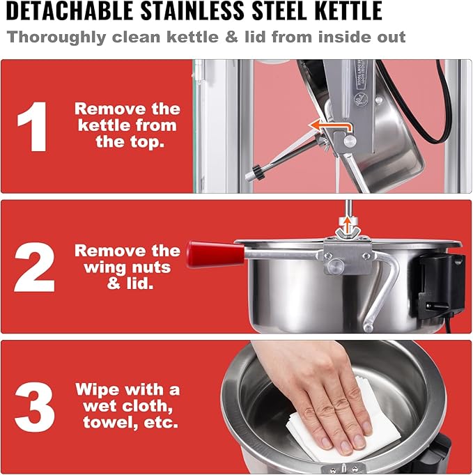 VEVOR Popcorn Maker, 850W Popcorn Popper Machine, 8 Oz Kettle Makes 48 Cups per Batch, Countertop Popcorn Maker with Tempered Glass, Includes 4 Scoops, Movie Theater Style, Black