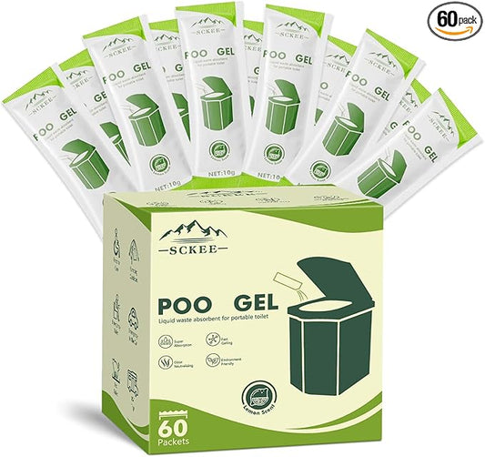 Sckee 60 Packets Poo Gel for Portable Toilet, Portable Toilet Powder Poo Urine Powder for Hiking, Car, Travel, Truck, RV, Boating, Road Trips, Outdoor Indoor Use