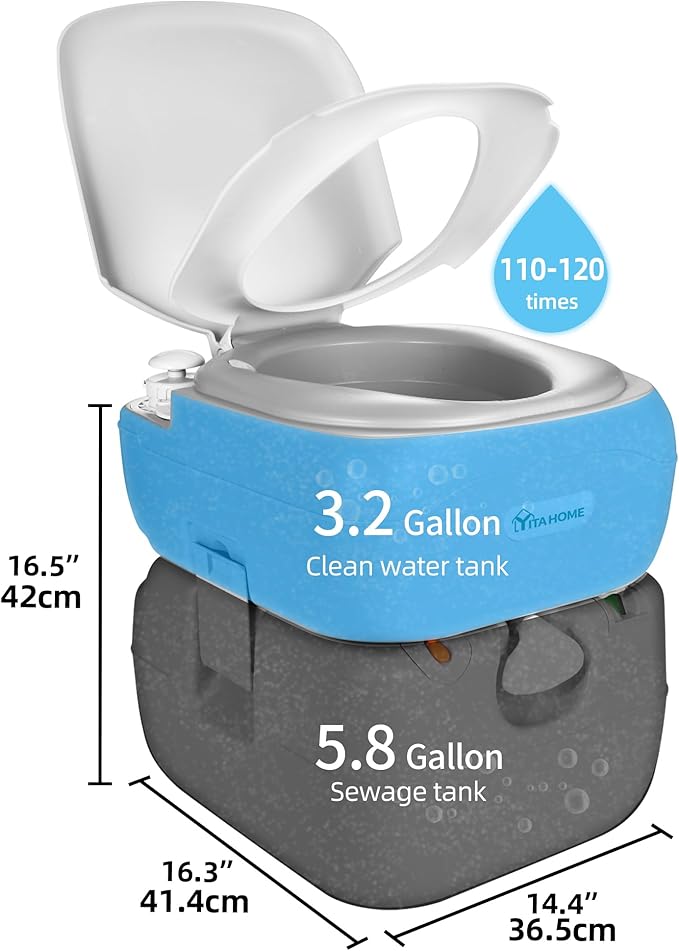 YITAHOME Portable Toilet 5.8 Gallon, Travel RV Potty with Level Indicator, T-Type Water Outlets, Anti-Leak Handle Water Pump, Rotating Spout, for Camping, Boating, Hiking, Trips