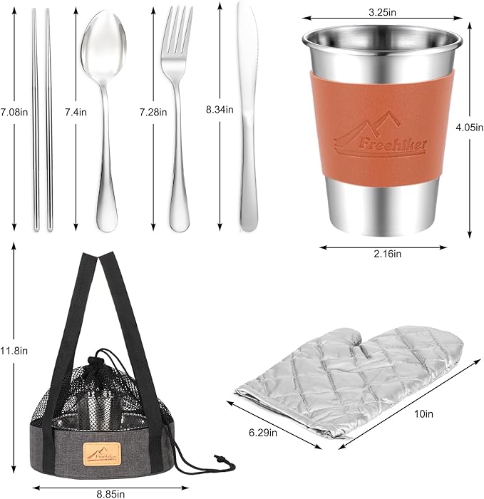 Camping Mess Kit - 1 to 2 persons Camping Dishes includes Cups, Bowls, Knives, Forks, Spoons, Camping Dinnerware Set Camping Cooking Utensils Accessories Plates Dinnerware Set