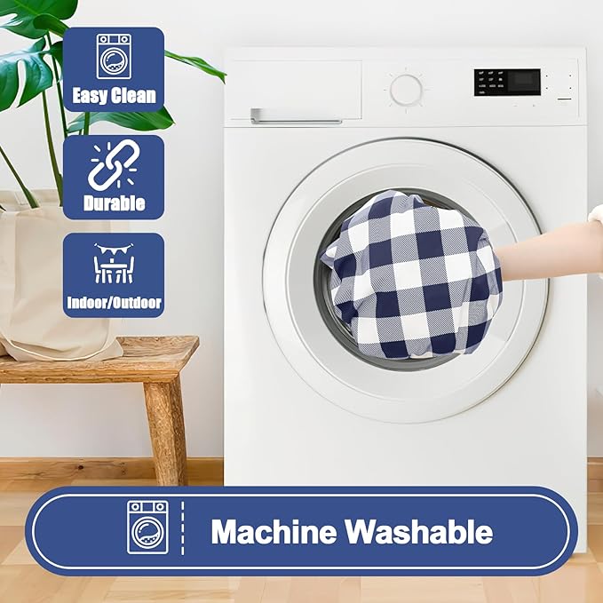 Smiry Picnic Table Cover with Bench Covers, Waterproof Elastic Fitted Tablecloths for 6 Foot Rectangle Tables, Washable Buffalo Plaid Tablecloth for Camping, Outdoor (Navy & White, 30"x72")