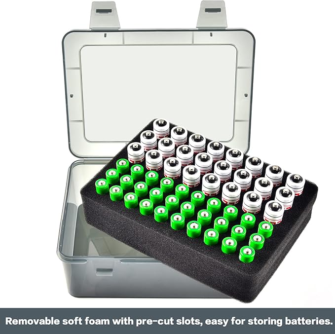 FULLCASE Battery Storage Organizer Holder Holds 54 AA AAA Batteries, Box Cases Garage Container, Home Drawer Organization Dispenser (Case Only) Grey