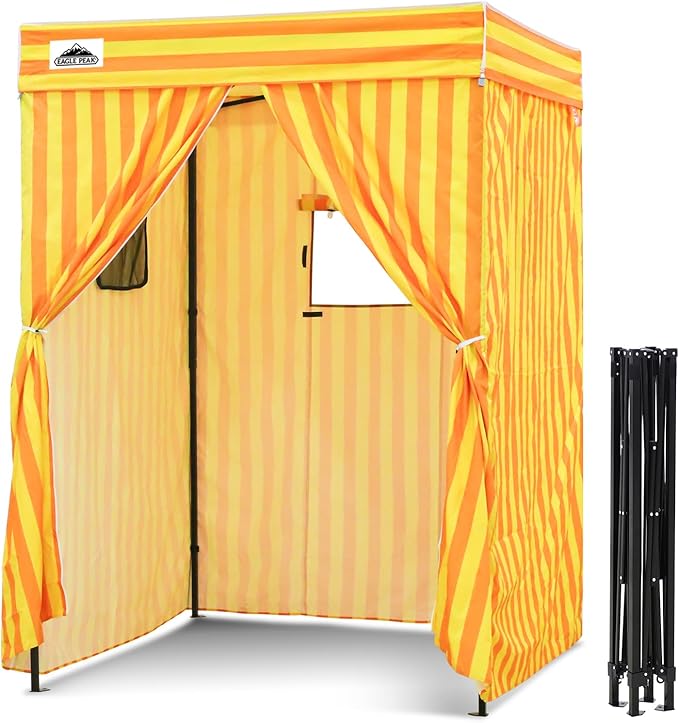 EAGLE PEAK Flex Compact 5x5 Pop-up Canopy Changing Room, Portable Privacy Dressing Room for Indoor Fashion Photoshoots, Camping, or Pool, Yellow/Orange