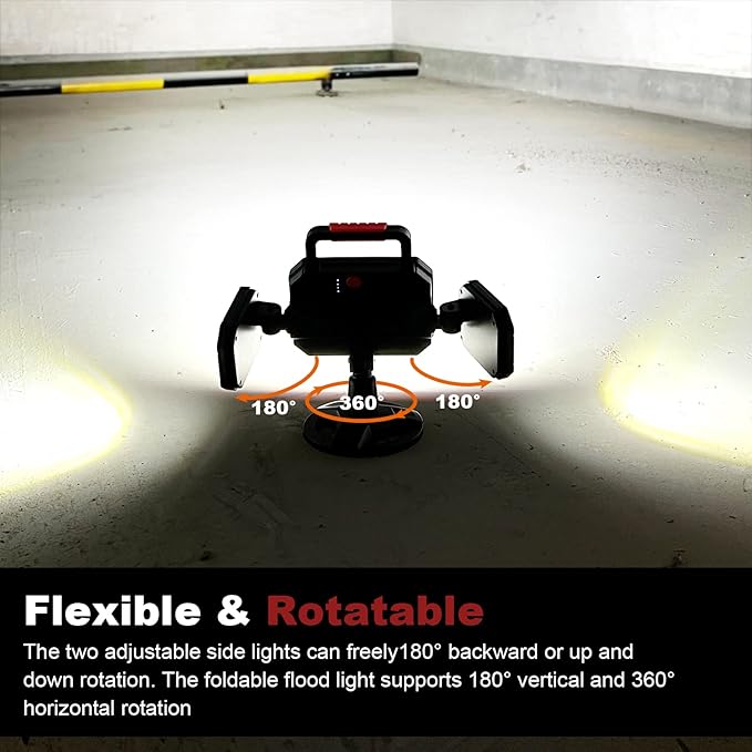 SYLSTAR Rechargeable Work Light, 25W 2700LM COB LED Magnetic Work Light with Battery, Rotatable Portable Waterproof Cordless Job Site Lighting for Construction Site, Garage, Workshop, Car Repairing