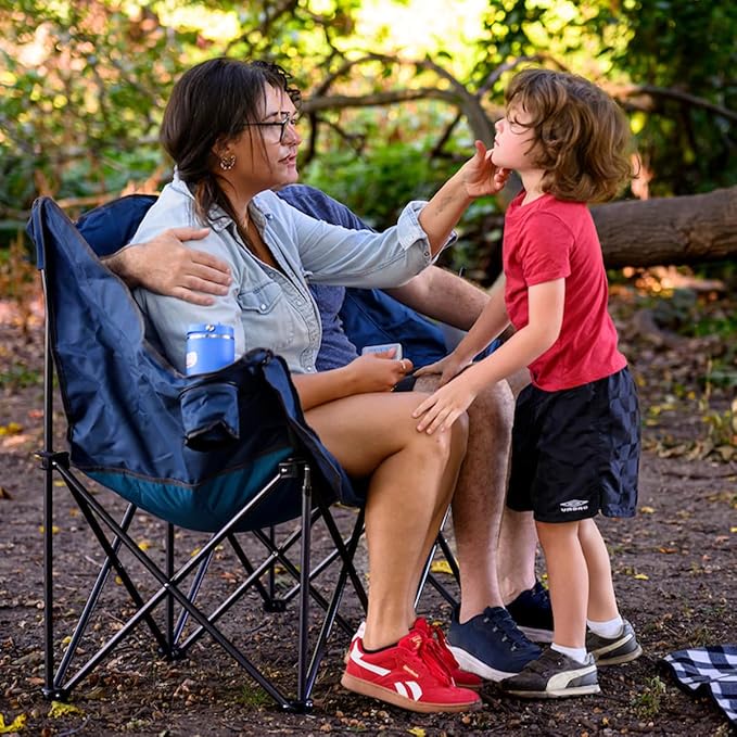 Black Sierra Double Padded Folding Camping Chair, Oversized Folding Camp Sofa, Portable Outdoor Loveseat Supports 500 lbs, Perfect for Beach, Tailgating, RV, Sports, Patio