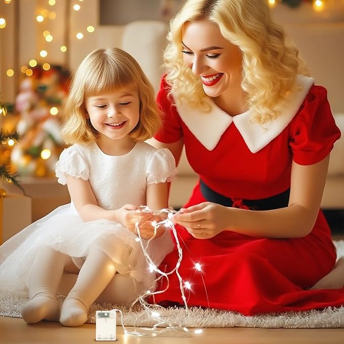 Fairy Lights Battery Operated String Lights 16.4ft 50LED Flashing and Constant Light Waterproof Silver Wire for Christmas DIY Party Bedroom Wedding (White, 8 Pack)