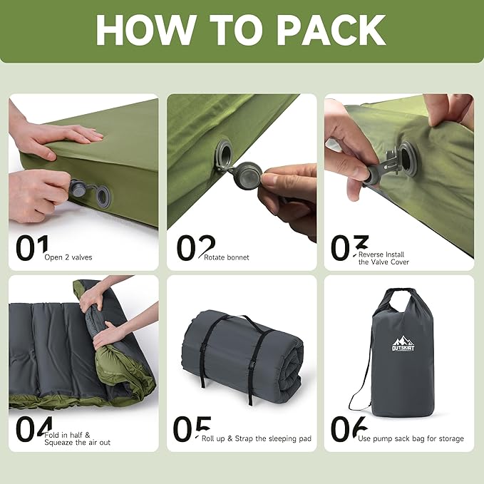 OUTSKIRT Camping Mattress, Self Inflating Sleeping Pad with Pump Sack, Foam Camping Pad for Sleeping, 4” Thickness Sleeping Mat for Camp/Travel/Car, 4 Season Camp Air Mattress