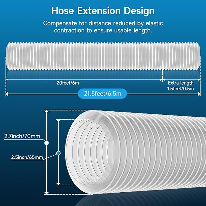 Hon&Guan 2 1/2" x 20' Dust Collection Hose, Flexible Clear Odorless PVC Dust Collector Hose with Carbon Steel Wire, Puncture Resistant Dust Hoses for Woodworking Dust Collecting System