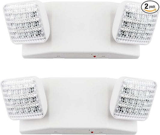 LIT-PaTH LED Emergency Lighting Fixtures with 2 LED Heads and Back Up Batteries- US Standard Exit Light, UL 924 and CEC Qualified, 120/277 Voltage, 2-Pack