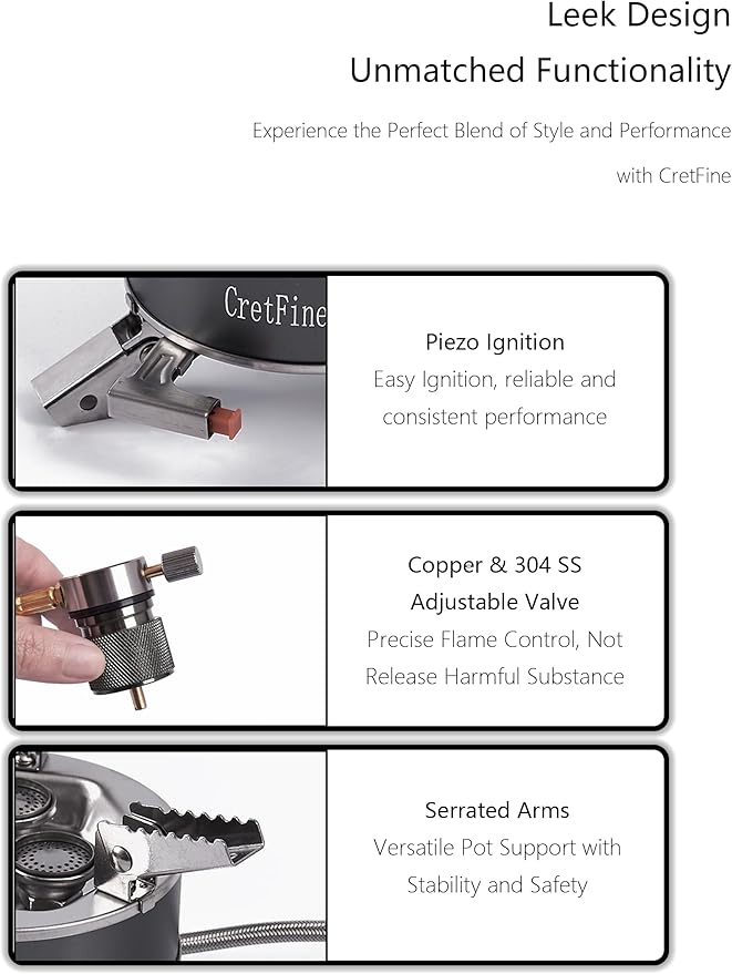 6800W Windproof Camping Stove with Adapters, Foldable Backpacking Triple Burner with Portable Case, Piezo Ignition, Compatible with Propane, Butane, and Isobutane for Hiking, Camp Cooking