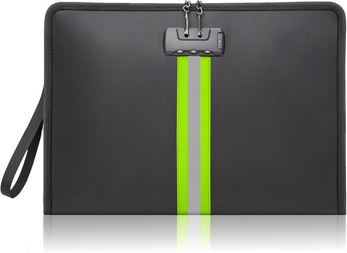 5200℉ Fireproof Waterproof Document Bag with Lock and Zipper,Safe Fireproof Waterproof Money Bag,Suitable for Cash, Mobile Phones, Keys, Credit Cards (Black, M)