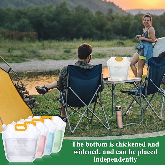 Tessco 12 Pack 1.3 Gallon Collapsible Water Storage Bag Water Container Bag Emergency Jug Foldable Plastic Storage Pouch Freezable Carrier Tank for Outdoor Sport Camping(Clear,Classic)