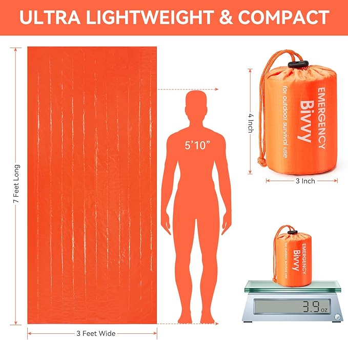 Esky Emergency Sleeping Bag, Portable Emergency Blanket Thermal Bivy Sack, Waterproof Lightweight Survival Gear with Compass for Camping Hiking Outdoor Adventure