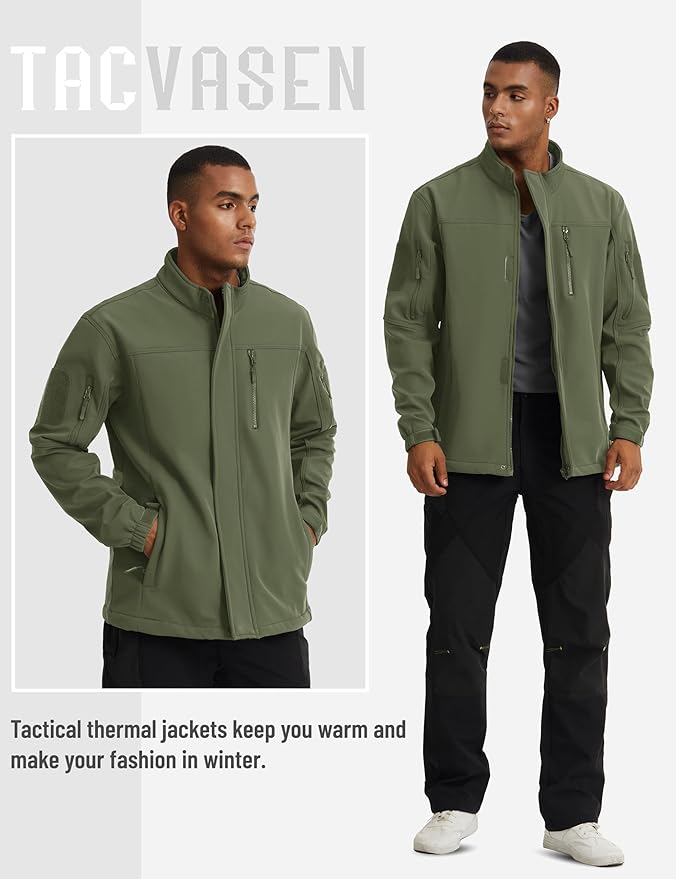 TACVASEN Men's Tactical Softshell Jacket Fleece Lined Water Resistant Windbreaker Military Lightweight Coat for Hiking