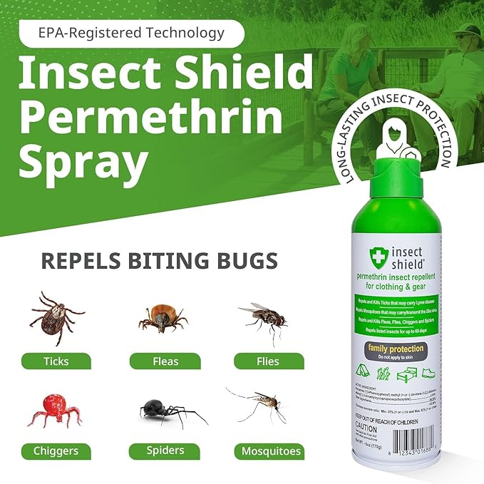 Premium Permethrin Spray - Tick, Flea, Fly, Mosquito, Chigger, Spider & Bed Bug Repellent for Clothing, Gear, Furniture, & Tents, Last up to 60 Days, Clear, 6 Oz Aerosol, Pack of 2