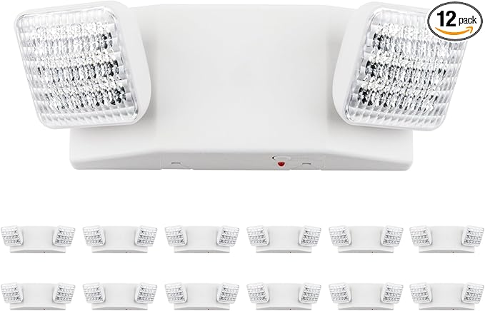 LIT-PaTH LED Emergency Lighting Fixtures with 2 LED Heads and Back Up Batteries- US Standard Exit Light, UL 924 and CEC Qualified, 120/277 Voltage, 12-Pack