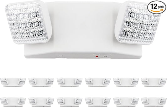LIT-PaTH LED Emergency Lighting Fixtures with 2 LED Heads and Back Up Batteries- US Standard Exit Light, UL 924 and CEC Qualified, 120/277 Voltage, 12-Pack