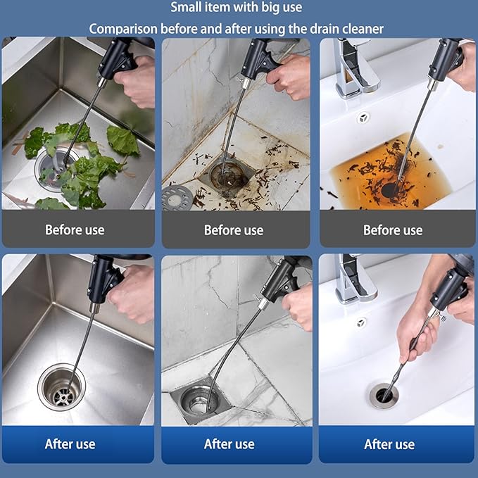 Drain Snake Drill,Drain Auger,33 ft. Drain Drill Drain Clog Removal Tool for Bathtub Drain, Bathroom Sink, Kitchen Cleaning (Black)