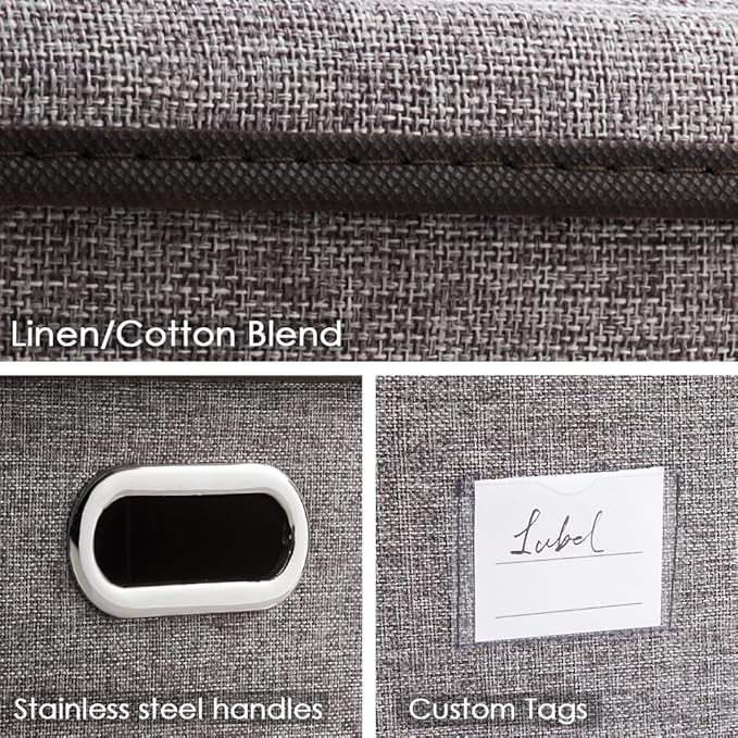 PRANDOM Large Collapsible Storage Bins with Lids [3-Pack] Linen Fabric Foldable Storage Boxes Organizer Containers Baskets Cube with Cover for Home Bedroom Closet Office Nursery (17.7x11.8x11.8)